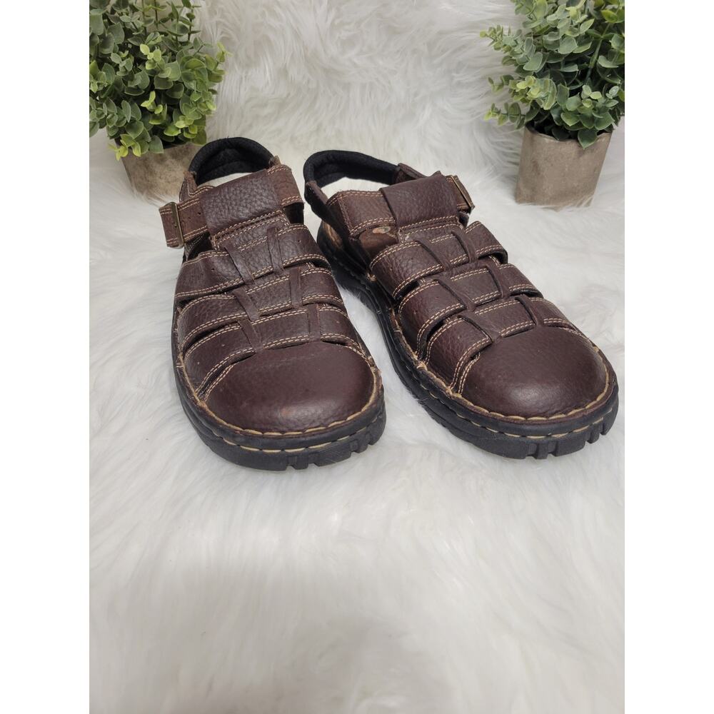 Earth Shoe Simon V Fisherman Brown Leather Buckle Sandals Men's Size 9.5